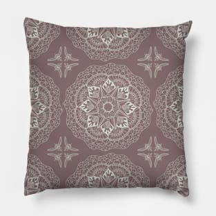 Mandala Tiles on Grey Pink Background Pillow
