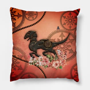 Steampunk creature, gears and flowers Pillow