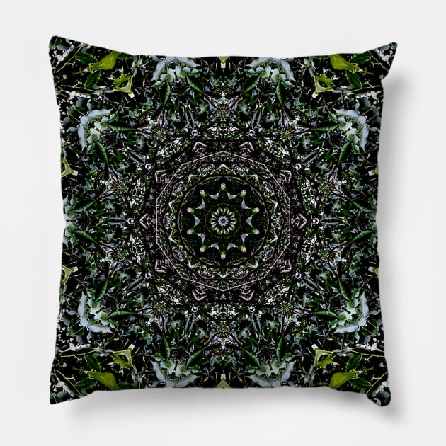 Mandala Kaleidoscope in Shades of Green Pillow by Crystal Butterfly Creations