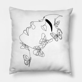 Woman with butterfly Line Art Pillow