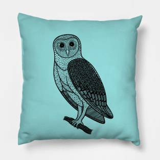 Barn Owl - hand drawn detailed nocturnal bird design Pillow