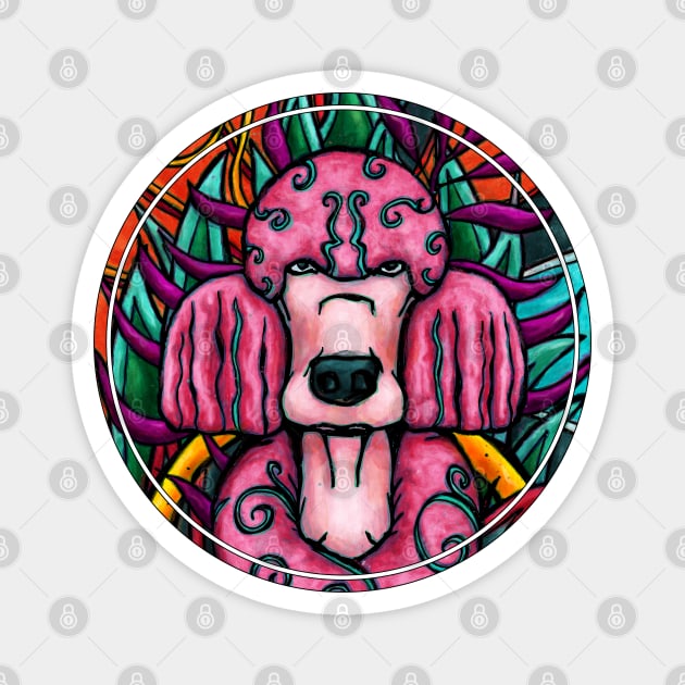 Fluffy pink poodle portrait with bright colors Magnet by NadiaChevrel