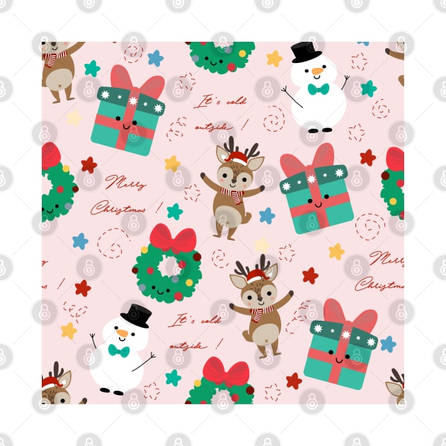 Cute deer and snowman with Christmas elements vector seamless pattern by Arch4Design