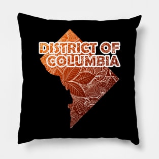 Colorful mandala art map of District of Columbia with text in brown and orange Pillow