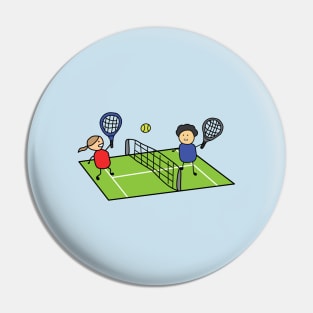 funny boy and girl playing tennis on a tennis field Pin