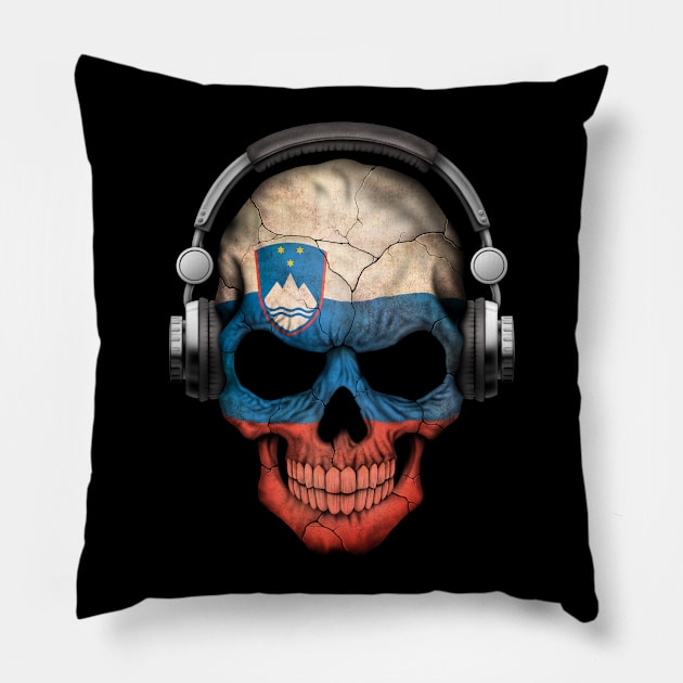 Dark Skull Deejay with Slovenian Flag Pillow by jeffbartels