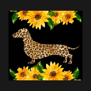 Leopard Dachshund Sunflower T-Shirt