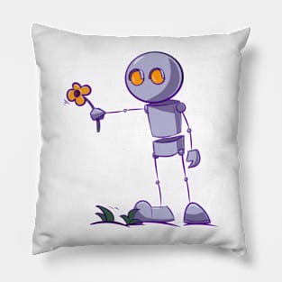 Robot giving flower Pillow