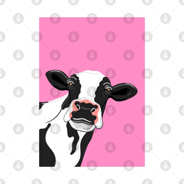 Black & White Cow Portrait on pink by AdamRegester