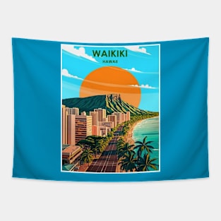 Waikiki Honolulu Hawaii Travel and Tourism Advertising Print Tapestry