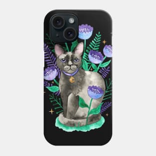 Black Cat and Flowers Phone Case