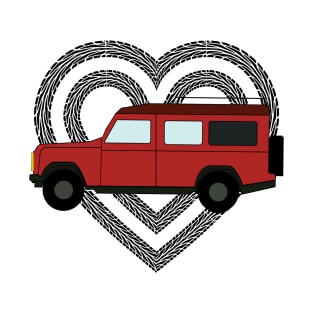 Double TireTrack Heart 4x4 off-road red vehicle all-terrain T-Shirt