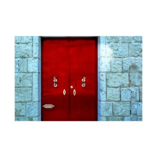 Red wooden door with golden vintage knockers T-Shirt