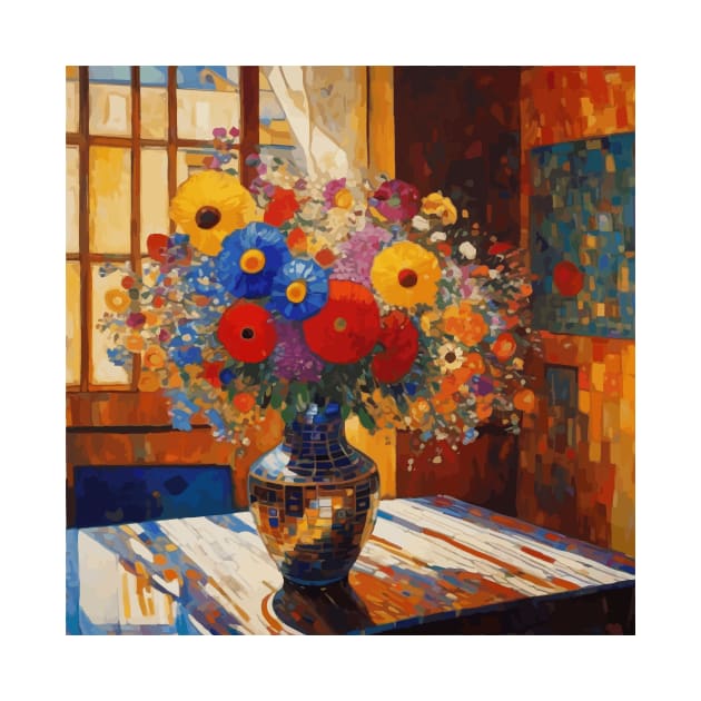 Colorful Bouquet of Flowers in a Gold Vase by bragova