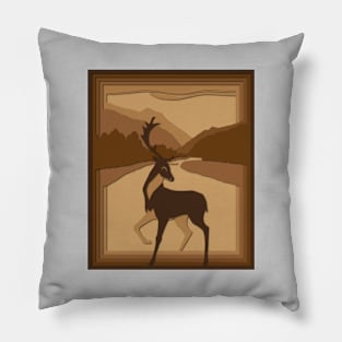 Papercut Deer in a Mountain Stream Pillow