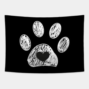 Doodle paw print with heart white Tapestry