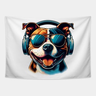 Staffordshire Bull Terrier DJ Smiling with Funky Beats Tapestry