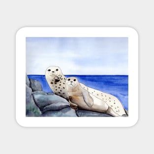 Seal Family Watercolor and Ink Illustration Magnet