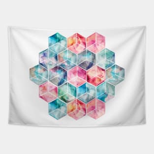 Translucent Watercolor Hexagon Cubes Tapestry