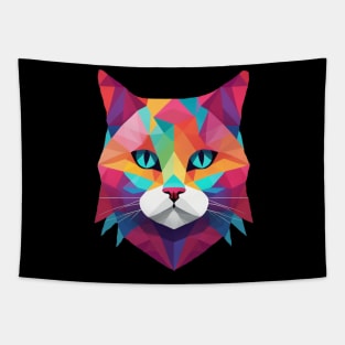 Geometrical Cat, vibrant with blue eyes Tapestry