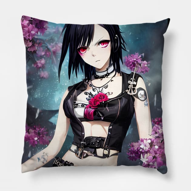 Anime gothic punk girl, emo girl Pillow by Ravenglow