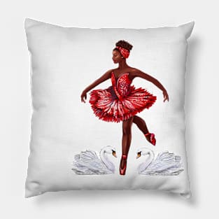 Swan - African American Ballerina Black girl dancing Ballet Dance Brown skin Ballerina Pillow