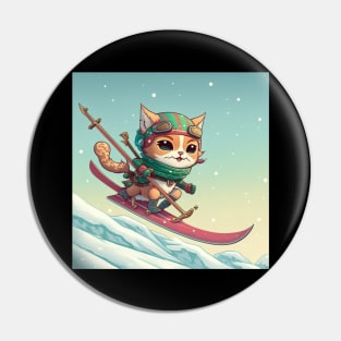 Cat on a Snowboard Pin