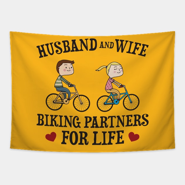 Husband And Wife Biking Partners For Life Tapestry by yeoys