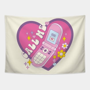 Call Me - Retro Phone with Hearts, Flowers and Stars Tapestry