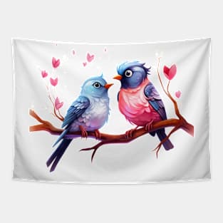 Valentine Kissing Myna Bird Couple Tapestry