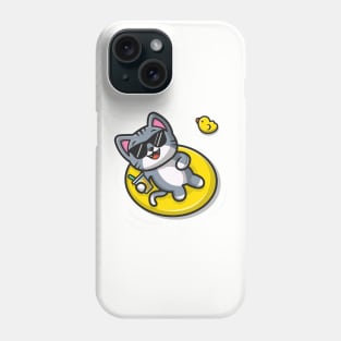 Cute Cat Floating With Swimming Tires Phone Case