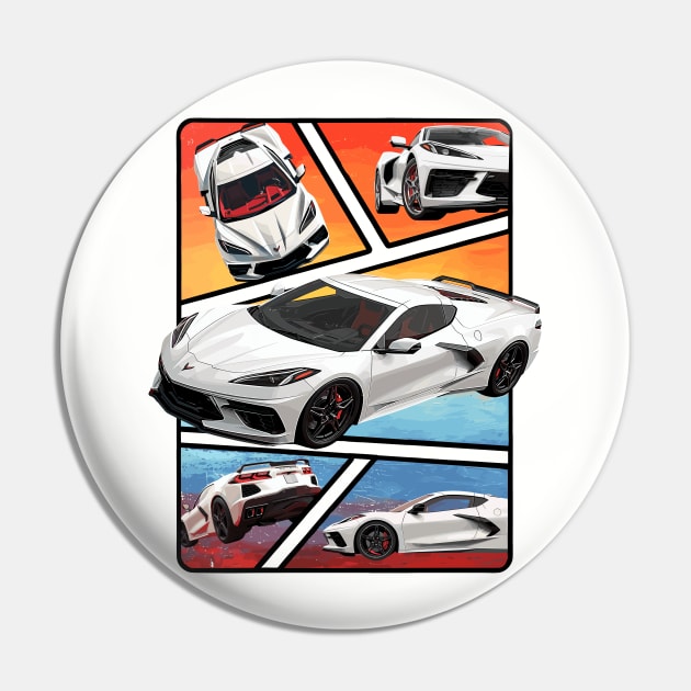 Multiple Angles of the Arctic White C8 Corvette Presented In A Bold Vibrant Panel Art Display Supercar Sports Car Racecar Torch Arctic White Corvette C8 Pin by Tees 4 Thee