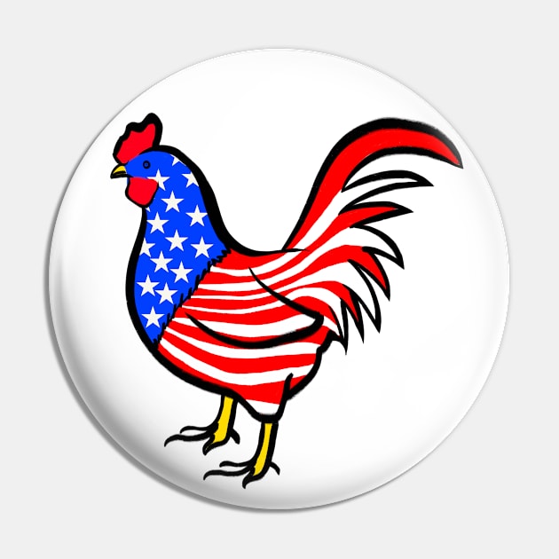 4th of July Independence Day Cock Rooster American Flag Pin by livania