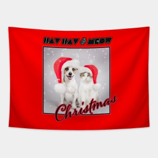 Cute santa dog and cat Tapestry