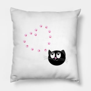 Cute black cat with hearts Pillow