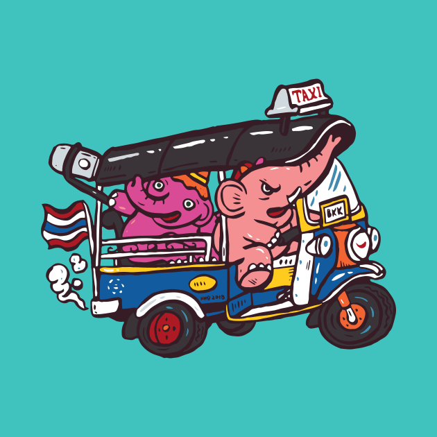 Elephant riding tuktuk by nokhookdesign