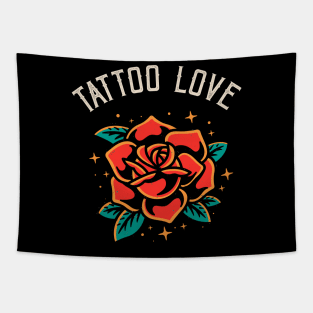 Tattoo Love Rose Tatoo Style Illustration Tapestry