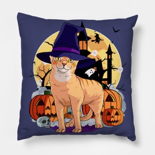 Abyssinian Cat Funny Halloween Witch Pumpkin Pillow