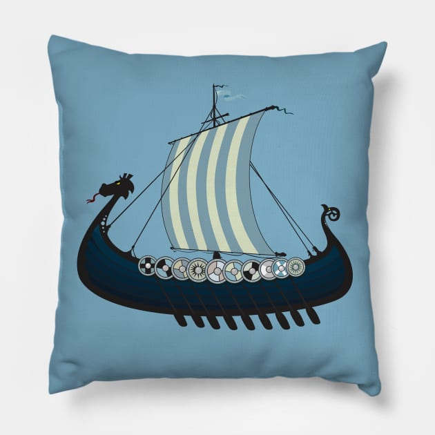 Blue viking ship Pillow by mangulica