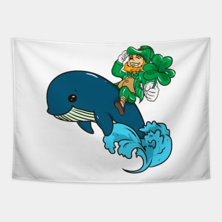 Cute Leprechaun Riding a Whale St. Patrick's Day Tapestry