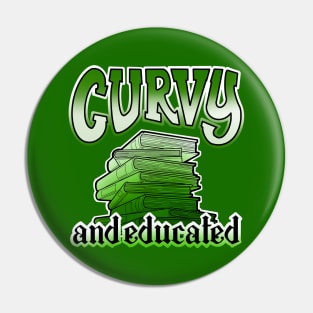 Curvy and educated, stack of green books Pin