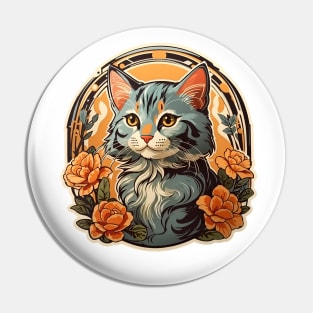 Cute Cat Art Deco Pin