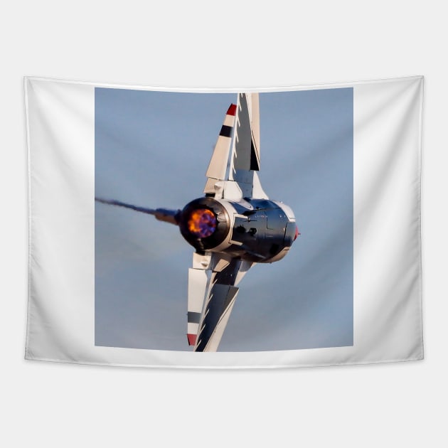 Thunderbird F-16C Afterburner Close-Up Tapestry by acefox1