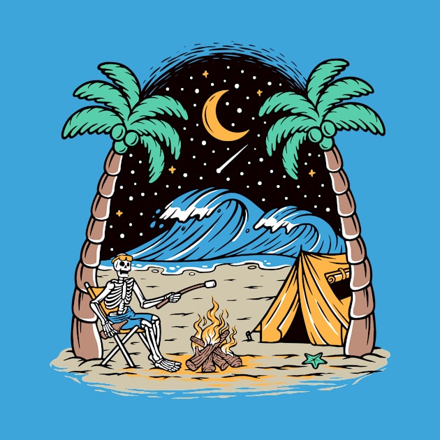 Skeleton Camping on the Beach by SLAG_Creative