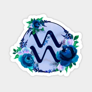 Aquarius Zodiac Horoscope Blue Floral Monogram Magnet