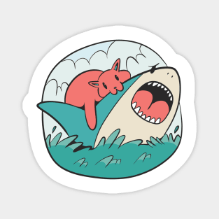 Cat Biting Shark P R t shirt Magnet