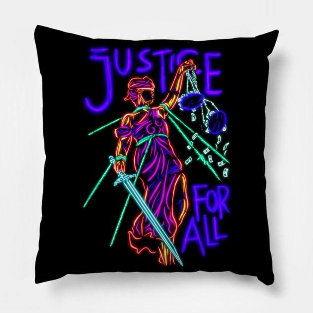 Justice for all neon popart Pillow by BAJAJU