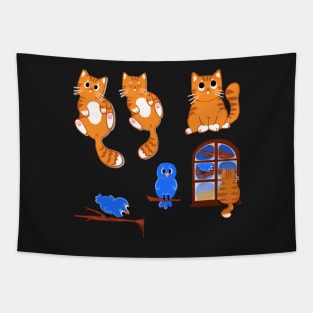 Ginger Cat and Blue Bird Stickers Tapestry