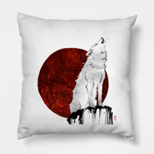 Wolf Red Moon Black line Pillow