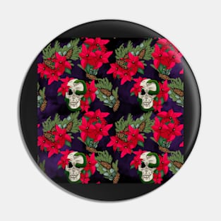 Gothic Pagan Holiday Skulls, Snakes, and Poinsettia Black and Purple Pin